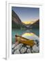 Cedar-Strip Canoe at Lake Louise, Banff National Park-Miles Ertman-Framed Photographic Print