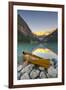 Cedar-Strip Canoe at Lake Louise, Banff National Park-Miles Ertman-Framed Photographic Print