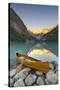 Cedar-Strip Canoe at Lake Louise, Banff National Park-Miles Ertman-Stretched Canvas