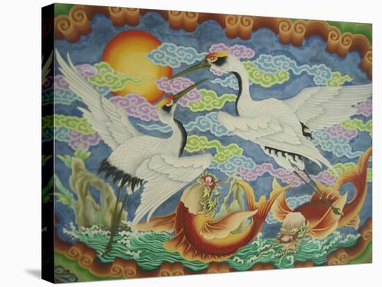 Ceiling Mural of Cranes and Catfish, Nankunshen Temple, Peimen, Taiwan-Steve Satushek-Stretched Canvas