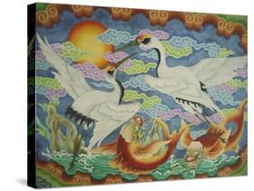 Ceiling Mural of Cranes and Catfish, Nankunshen Temple, Peimen, Taiwan-Steve Satushek-Stretched Canvas