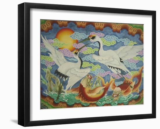 Ceiling Mural of Cranes and Catfish, Nankunshen Temple, Peimen, Taiwan-Steve Satushek-Framed Photographic Print