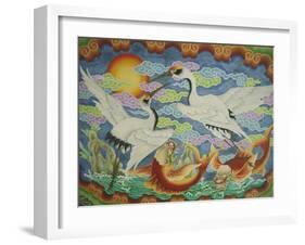 Ceiling Mural of Cranes and Catfish, Nankunshen Temple, Peimen, Taiwan-Steve Satushek-Framed Photographic Print