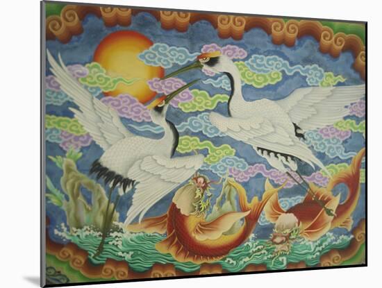 Ceiling Mural of Cranes and Catfish, Nankunshen Temple, Peimen, Taiwan-Steve Satushek-Mounted Photographic Print