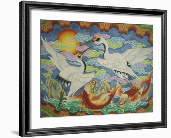 Ceiling Mural of Cranes and Catfish, Nankunshen Temple, Peimen, Taiwan-Steve Satushek-Framed Photographic Print