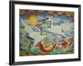 Ceiling Mural of Cranes and Catfish, Nankunshen Temple, Peimen, Taiwan-Steve Satushek-Framed Photographic Print