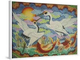 Ceiling Mural of Cranes and Catfish, Nankunshen Temple, Peimen, Taiwan-Steve Satushek-Framed Photographic Print
