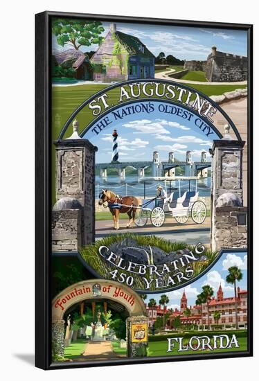 Celebrating 450 Years - St. Augustine, Florida - Montage Scenes-Lantern Press-Framed Art Print