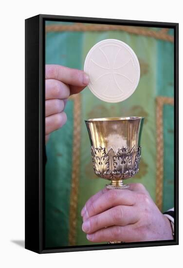 Celebration of the Eucharist, Catholic Mass, Villemomble, Seine-Saint-Denis, France, Europe-Godong-Framed Stretched Canvas