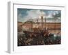 Celebration with Fireworks in Harbor of Civitavecchia for Arrival of Jesuits Expelled from Portugal-null-Framed Giclee Print