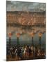 Celebration with Fireworks in Harbor of Civitavecchia for Arrival of Jesuits Expelled from Portugal-null-Mounted Giclee Print