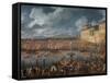 Celebration with Fireworks in the Harbor of Civitavecchia for the Arrival of the Jesuits Expelled f-null-Framed Stretched Canvas