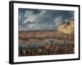 Celebration with Fireworks in the Harbor of Civitavecchia for the Arrival of the Jesuits Expelled f-null-Framed Giclee Print