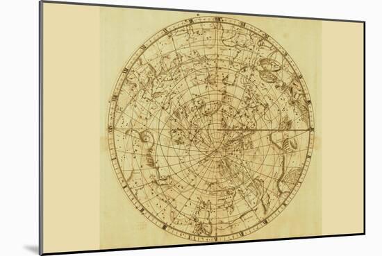 Celestial Map of the Mythological Heavens with Zodiacal Characters-Sir John Flamsteed-Mounted Art Print