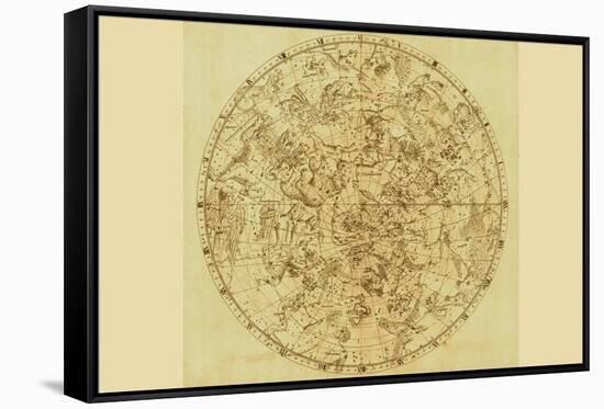 Celestial Map of the Mythological Heavens with Zodiacal Characters-Sir John Flamsteed-Framed Stretched Canvas