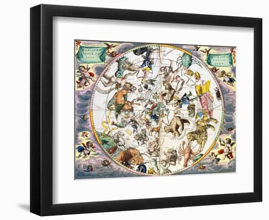 Celestial planisphere showing the signs of the zodiac, 1660-1661-Andreas Cellarius-Framed Giclee Print