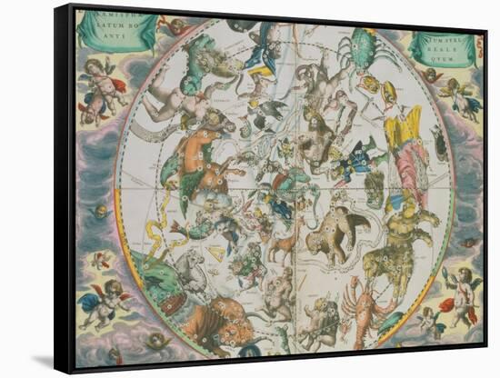 Celestial Planisphere Showing the Signs of the Zodiac-Andreas Cellarius-Framed Stretched Canvas