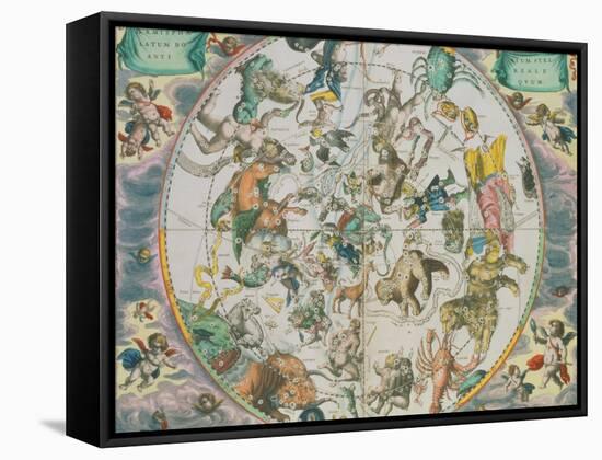 Celestial Planisphere Showing the Signs of the Zodiac-Andreas Cellarius-Framed Stretched Canvas
