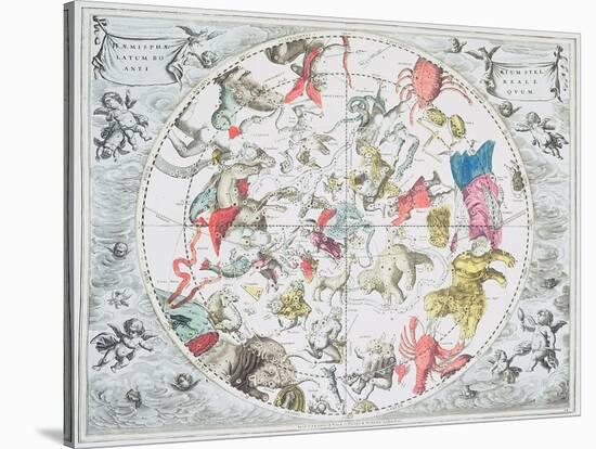 Celestial Planisphere Showing Zodiac Signs, from 'The Celestial Atlas, or The Harmony of Universe'-Andreas Cellarius-Stretched Canvas