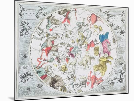 Celestial Planisphere Showing Zodiac Signs, from 'The Celestial Atlas, or The Harmony of Universe'-Andreas Cellarius-Mounted Giclee Print