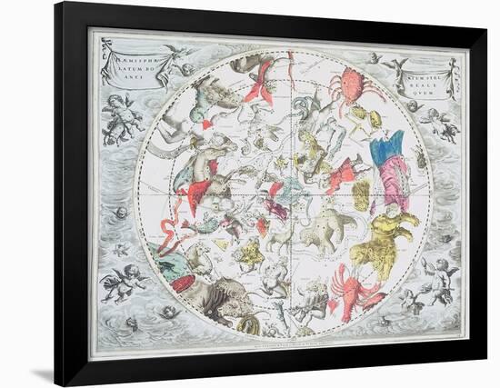 Celestial Planisphere Showing Zodiac Signs, from 'The Celestial Atlas, or The Harmony of Universe'-Andreas Cellarius-Framed Giclee Print