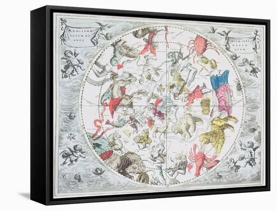 Celestial Planisphere Showing Zodiac Signs, from 'The Celestial Atlas, or The Harmony of Universe'-Andreas Cellarius-Framed Stretched Canvas