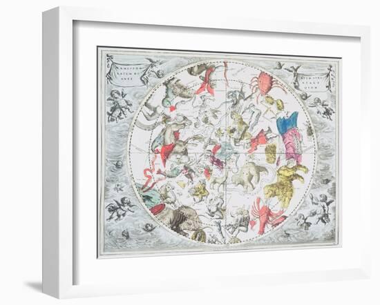 Celestial Planisphere Showing Zodiac Signs, from 'The Celestial Atlas, or The Harmony of Universe'-Andreas Cellarius-Framed Giclee Print