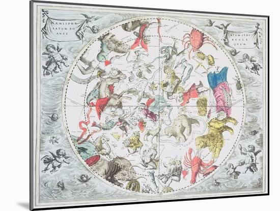 Celestial Planisphere Showing Zodiac Signs, from 'The Celestial Atlas, or The Harmony of Universe'-Andreas Cellarius-Mounted Giclee Print