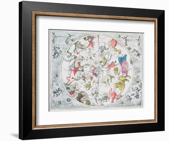 Celestial Planisphere Showing Zodiac Signs, from 'The Celestial Atlas, or The Harmony of Universe'-Andreas Cellarius-Framed Giclee Print