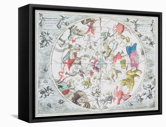 Celestial Planisphere Showing Zodiac Signs, from 'The Celestial Atlas, or The Harmony of Universe'-Andreas Cellarius-Framed Stretched Canvas