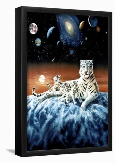 Celestial White Tigers - Space Astronomy Poster-null-Framed Poster