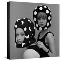 Celia Hammond and Patty Boyd in Edward Mann Dots and Moons Helmets, 1965-John French-Stretched Canvas