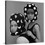 Celia Hammond and Patty Boyd in Edward Mann Dots and Moons Helmets, 1965-John French-Stretched Canvas