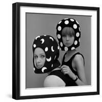 Celia Hammond and Patty Boyd in Edward Mann Dots and Moons Helmets, 1965-John French-Framed Giclee Print