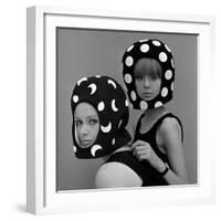 Celia Hammond and Patty Boyd in Edward Mann Dots and Moons Helmets, 1965-John French-Framed Giclee Print