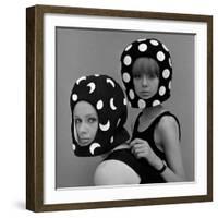 Celia Hammond and Patty Boyd in Edward Mann Dots and Moons Helmets, 1965-John French-Framed Giclee Print