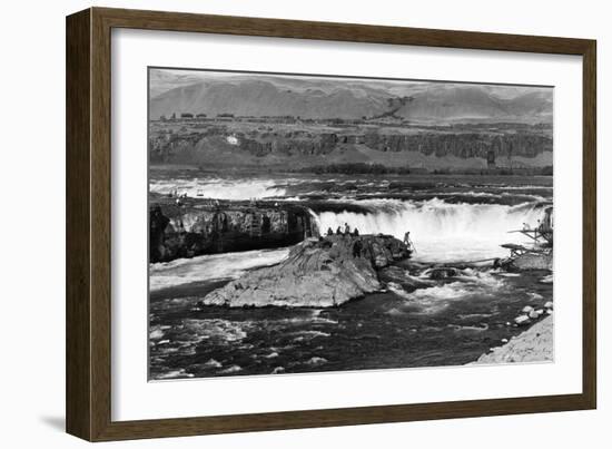 Celilo Falls, Oregon Columbia Gorge Indians Fishing Photograph No.2 - Celilo Falls, OR-Lantern Press-Framed Art Print