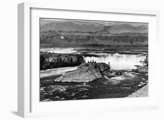 Celilo Falls, Oregon Columbia Gorge Indians Fishing Photograph No.2 - Celilo Falls, OR-Lantern Press-Framed Art Print