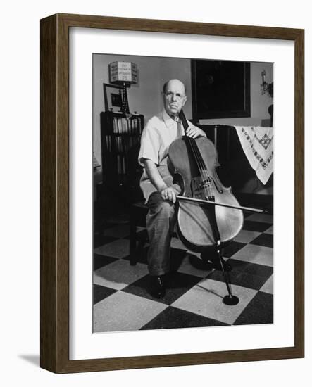 Cellist Pablo Casals at His Home-null-Framed Premium Photographic Print