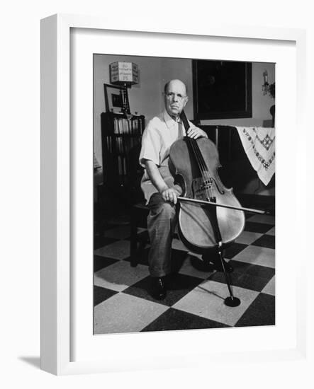 Cellist Pablo Casals at His Home-null-Framed Premium Photographic Print