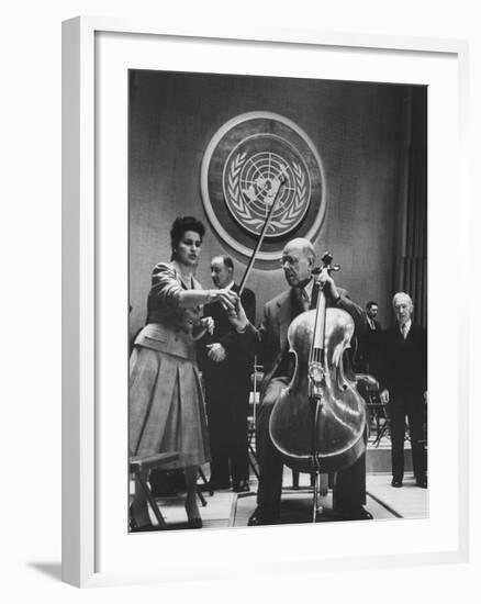 Cellist Pablo Casals Playing a Concert at the Un-null-Framed Premium Photographic Print