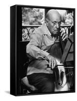 Cellist Pablo Casals Rehearsing at His Home in Prades-Gjon Mili-Framed Stretched Canvas