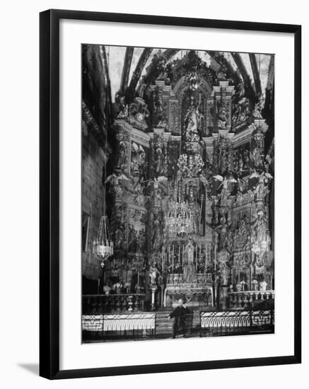 Cellist Pablo Casals Rehearsing His Cello Solo at the Baroque Altar of Church of St. Pierre-Gjon Mili-Framed Premium Photographic Print