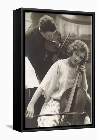 Cello and Violin Duet-null-Framed Stretched Canvas