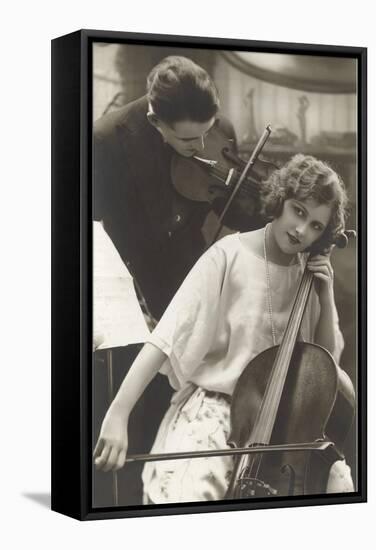 Cello and Violin Duet-null-Framed Stretched Canvas