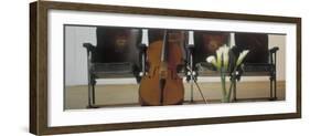 Cello Leaning on Attached Chairs-null-Framed Photographic Print