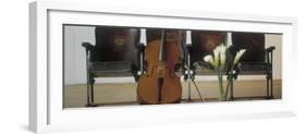 Cello Leaning on Attached Chairs-null-Framed Photographic Print