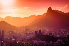 Cityscape with Mountain Range in the Background at Dusk, Rio De Janeiro, Brazil-Celso Diniz-Framed Photographic Print