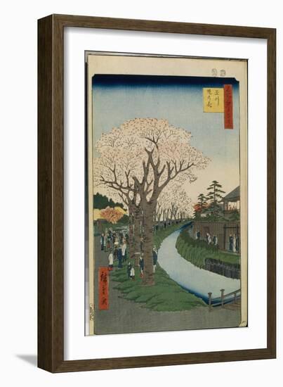 Cent Vues Celebres D'edo : Cherry Blossoms on the Banks of the Tama River (One Hundred Famous Views-Ando or Utagawa Hiroshige-Framed Giclee Print