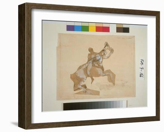 Centaur and Woman, C.1885 (Pen & Ink with Wash, Pencil and W/C on Paper)-Auguste Rodin-Framed Giclee Print